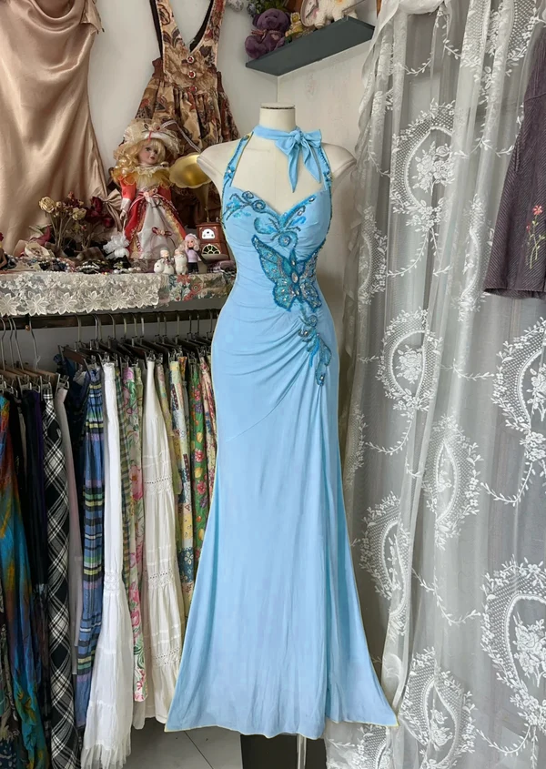 Yellow Halter Mermaid Long Prom Gown Evening Dress