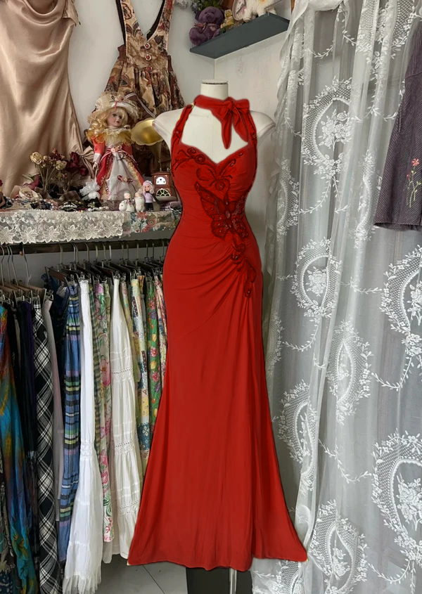 Yellow Halter Mermaid Long Prom Gown Evening Dress