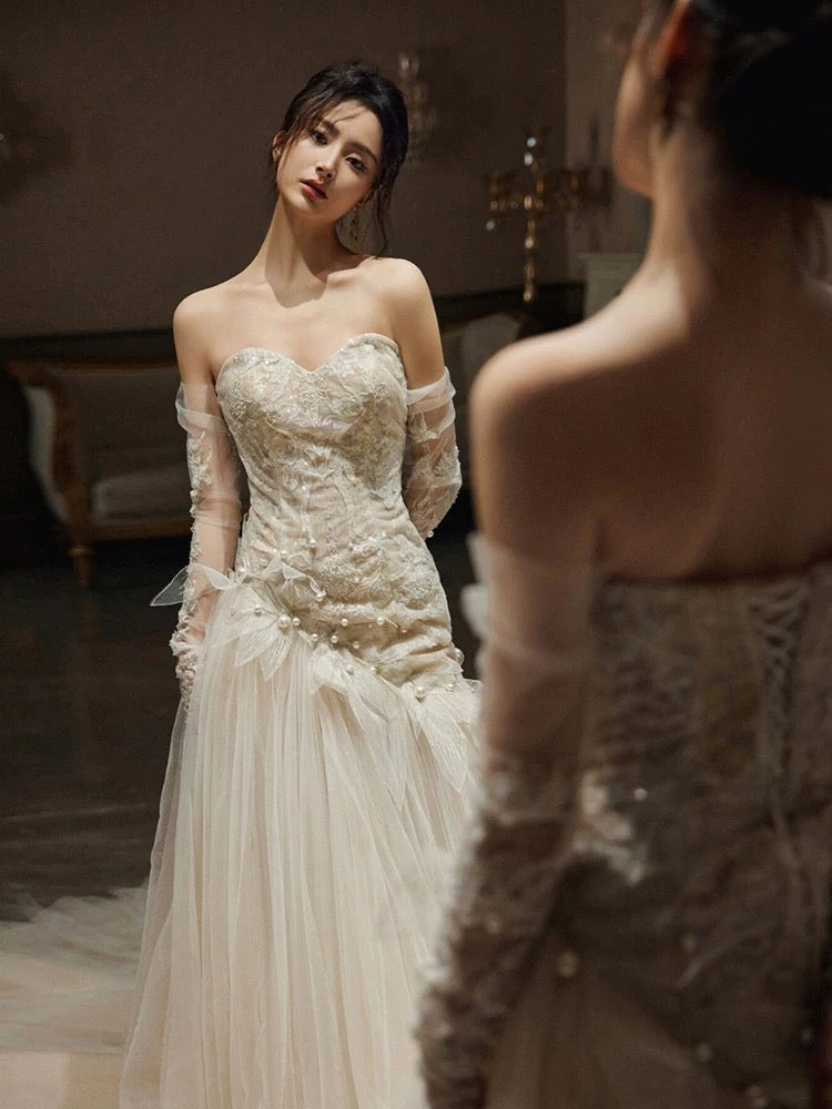 Sexy Mermaid Long Wedding Dress Evening Party Dresses