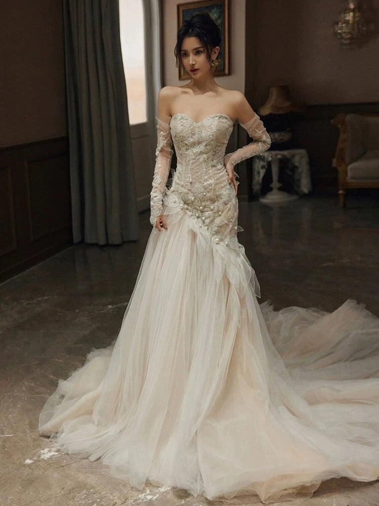Sexy Mermaid Long Wedding Dress Evening Party Dresses