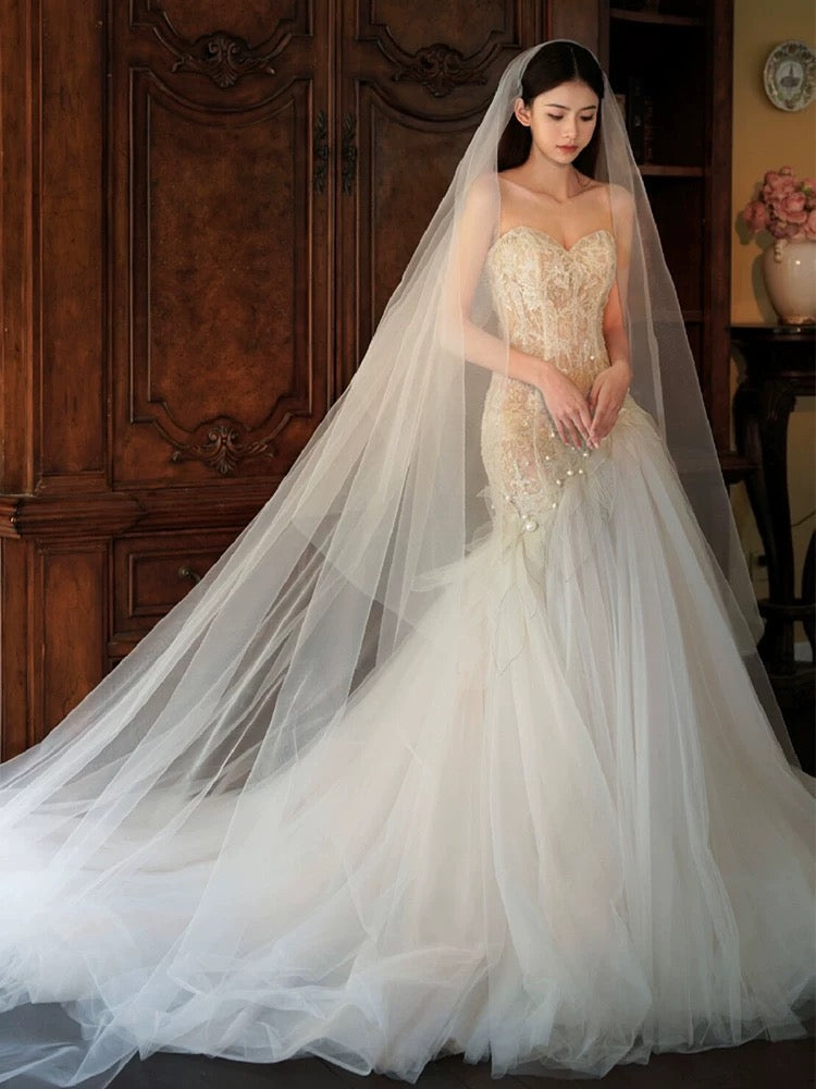 Sexy Mermaid Long Wedding Dress Evening Party Dresses