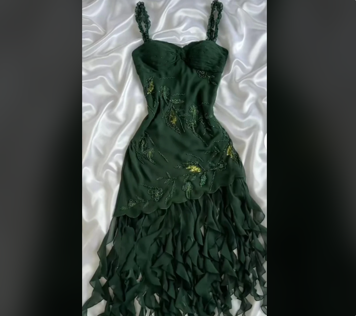Dark Green Chiffon Ruffle Prom Dress Formal Dress Evening Party Dresses