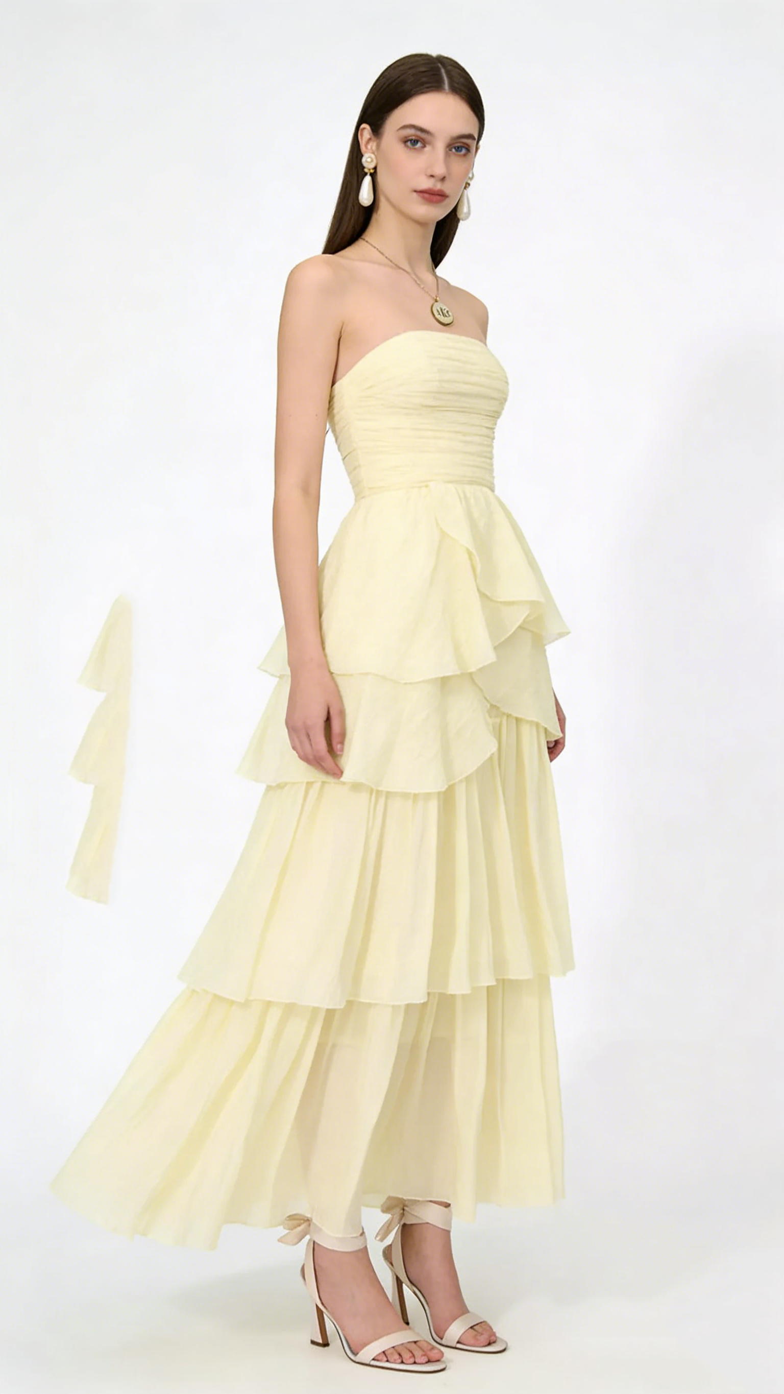 A Line Strapless Pale Yellow Long Party Dress Evening Dress Prom Dresses