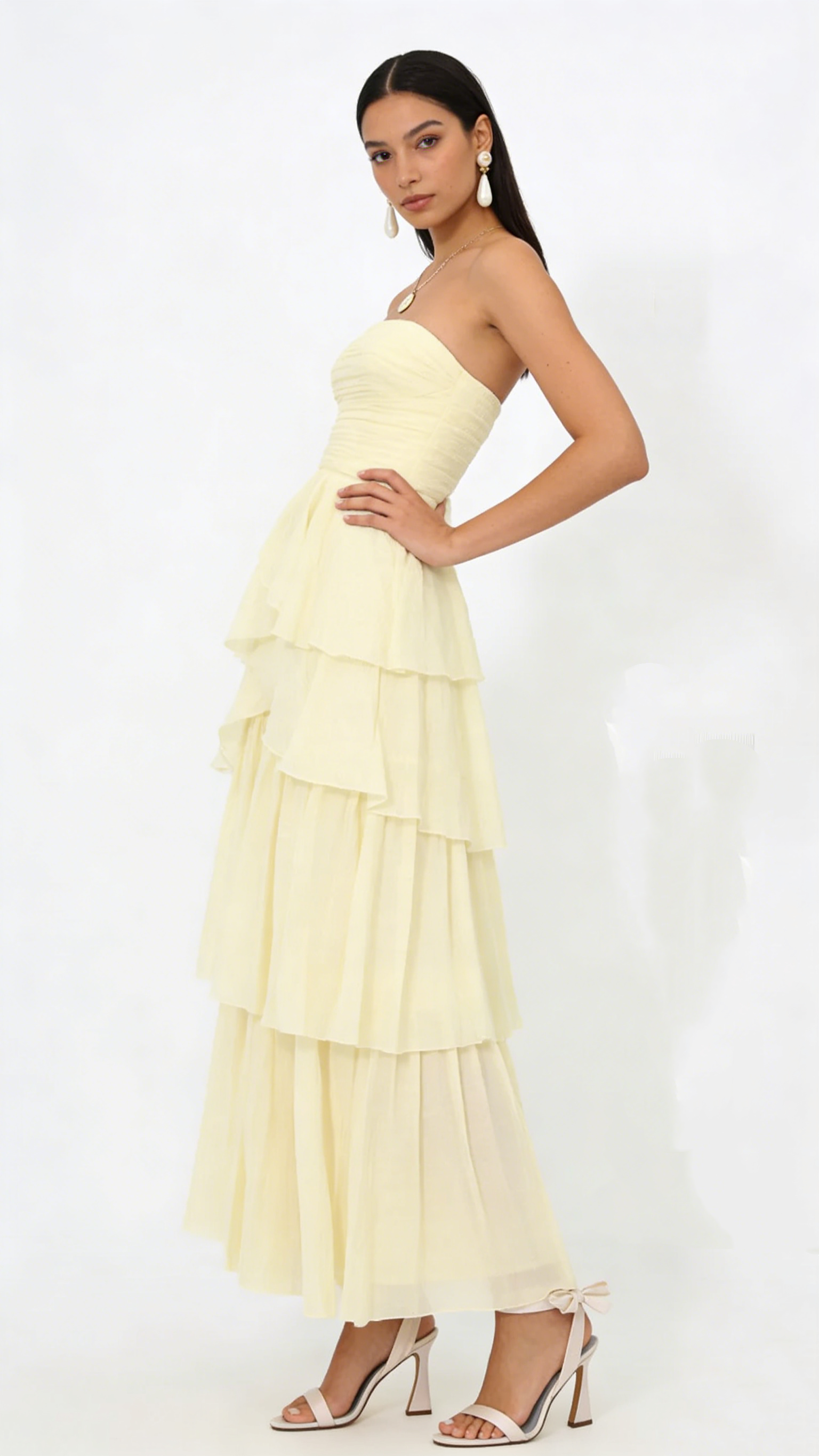 A Line Strapless Pale Yellow Long Party Dress Evening Dress Prom Dresses