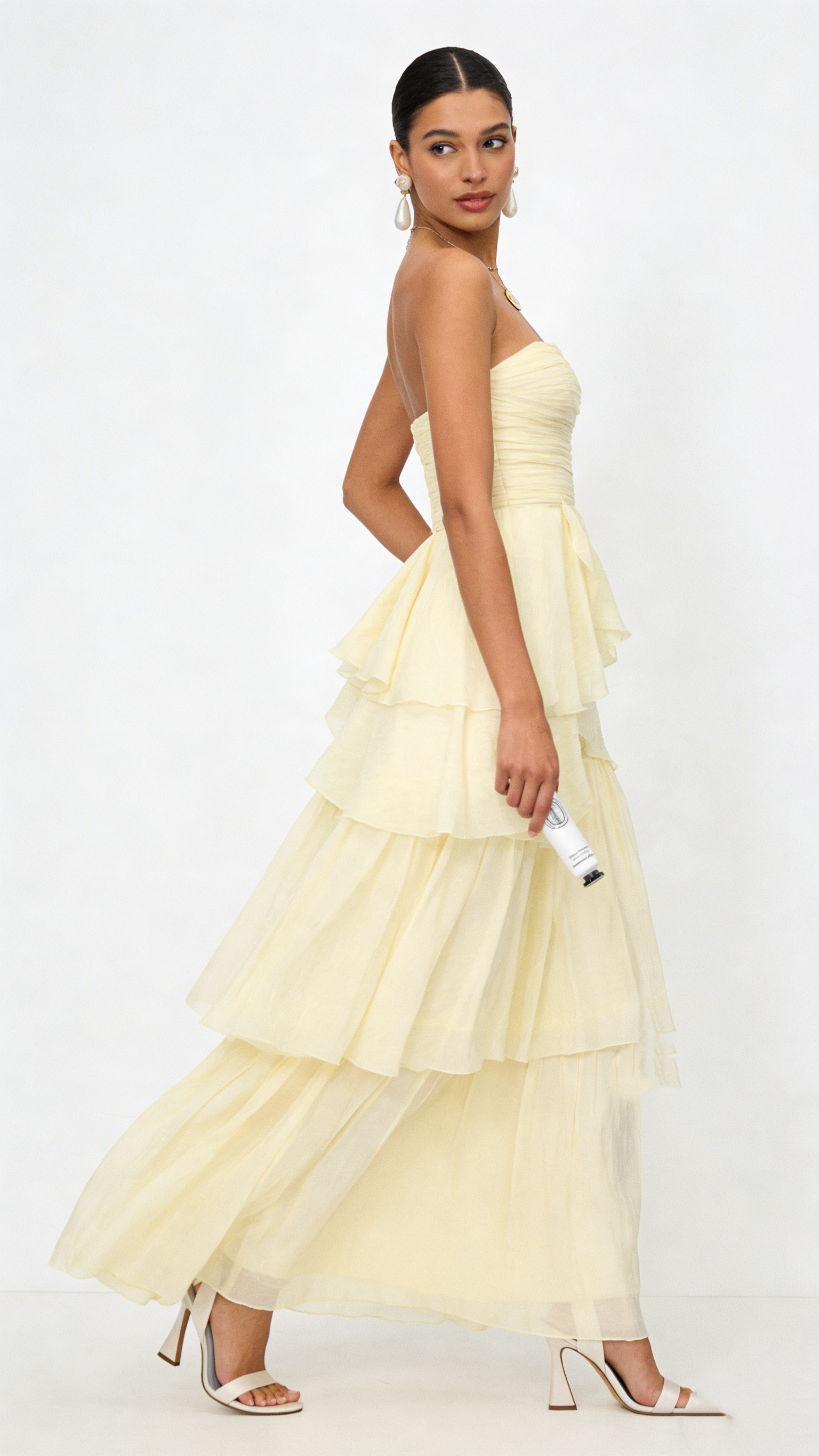 A Line Strapless Pale Yellow Long Party Dress Evening Dress Prom Dresses