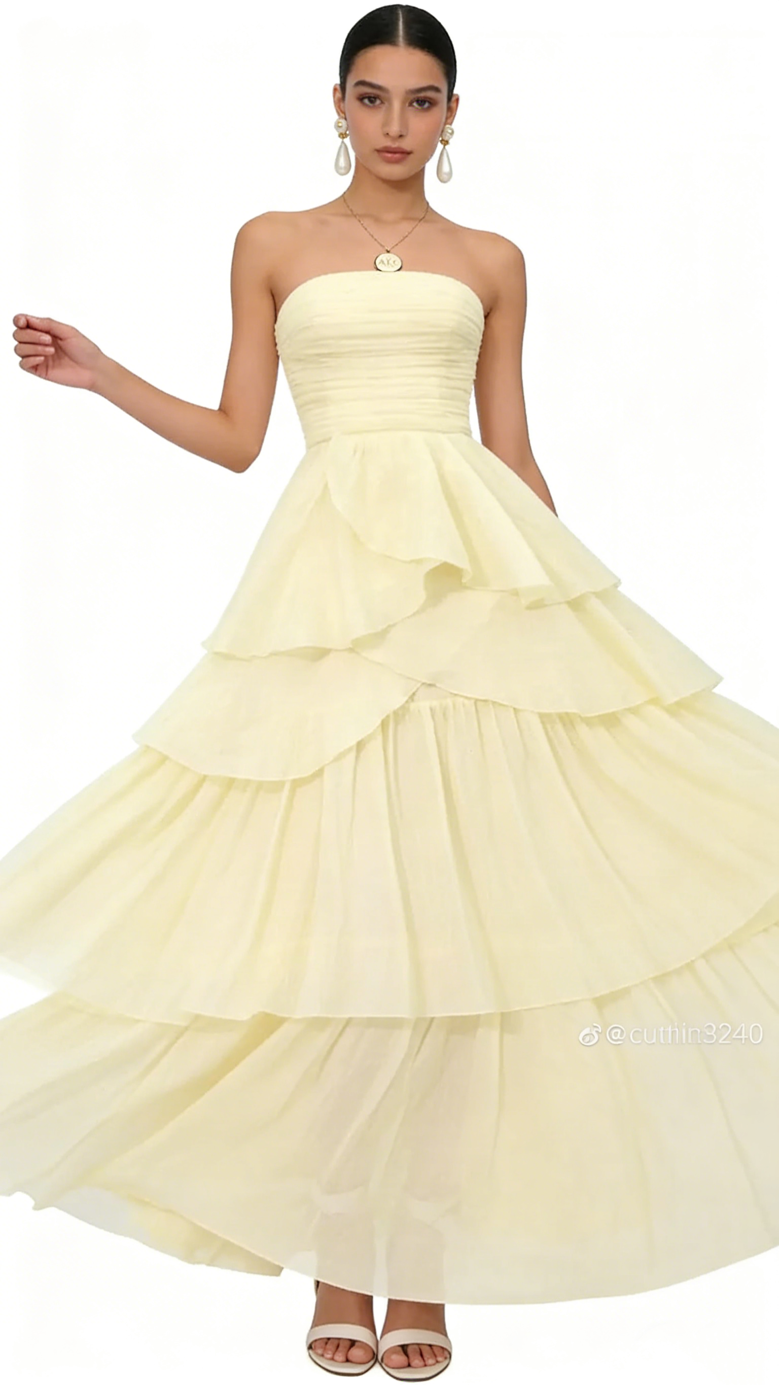 A Line Strapless Pale Yellow Long Party Dress Evening Dress Prom Dresses