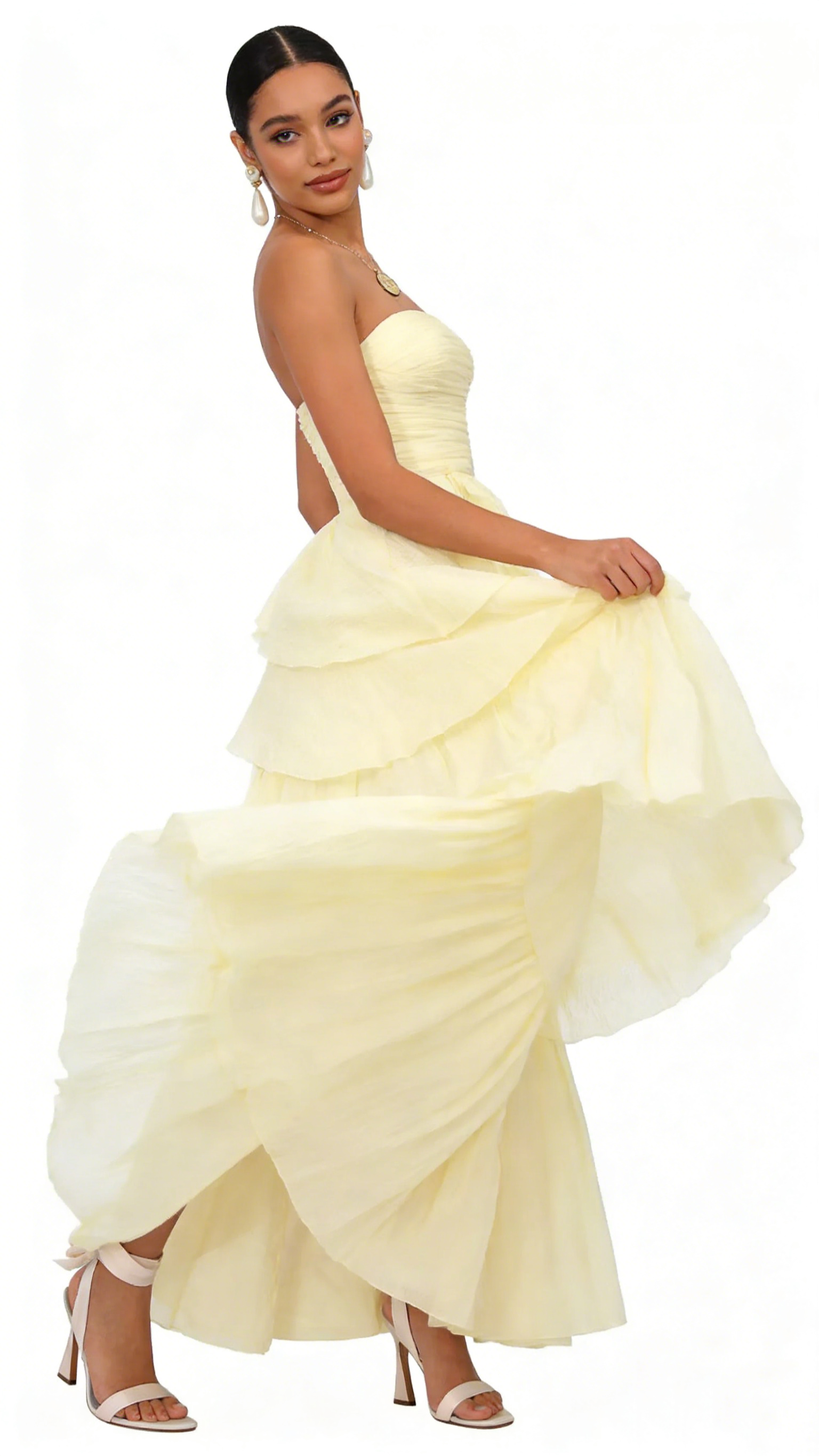 A Line Strapless Pale Yellow Long Party Dress Evening Dress Prom Dresses
