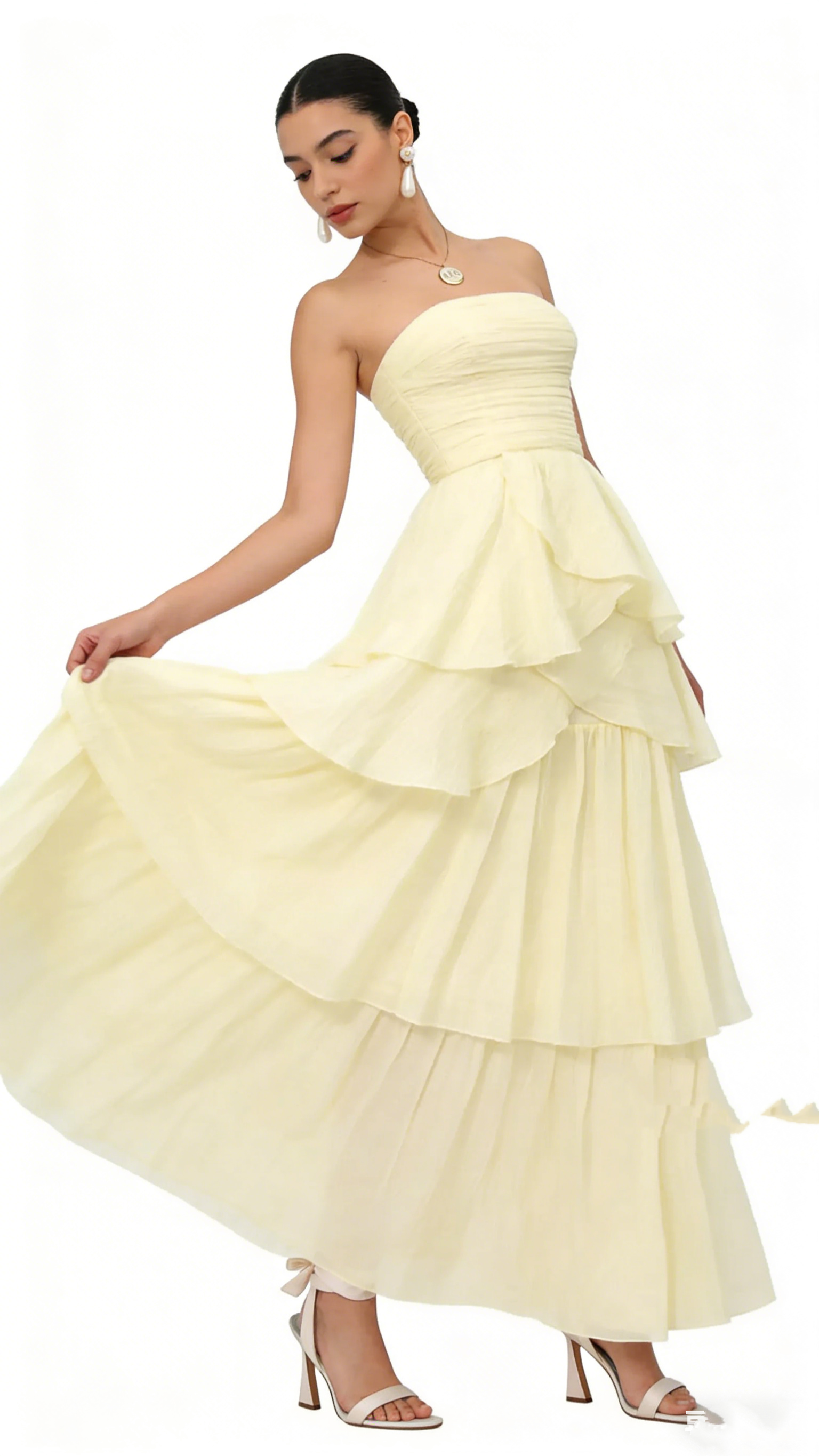 A Line Strapless Pale Yellow Long Party Dress Evening Dress Prom Dresses