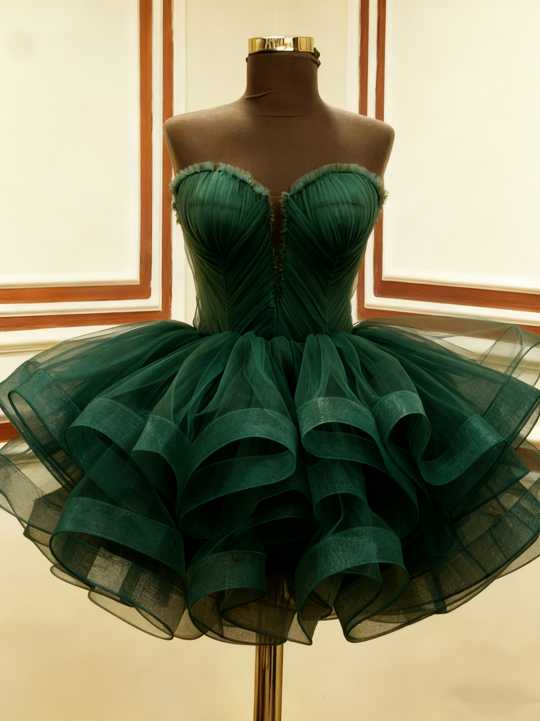 A Line Green Tulle Short Prom Dress Birthday Party Dress Homecoming Dress