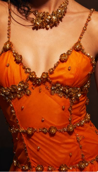 Beaded Orange Vintage Tulle Prom Dress 21st Birthday Outfit Evening Dress