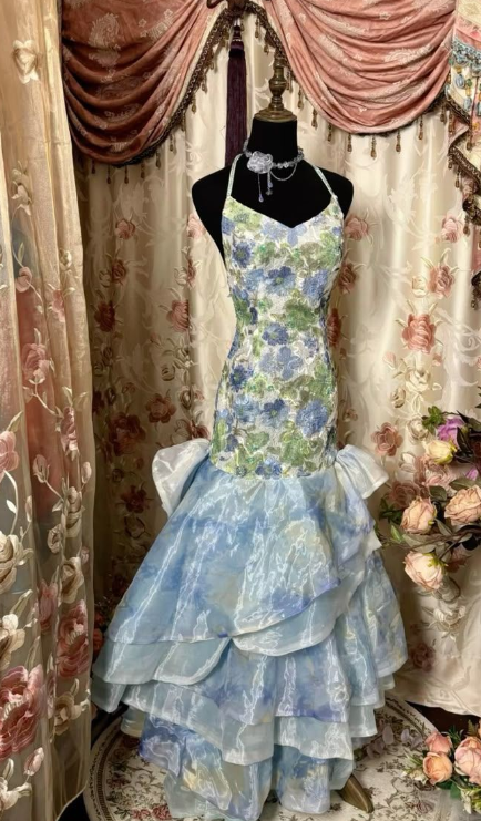 Charming Flora Printed Prom Dress Mermaid Evening Dress