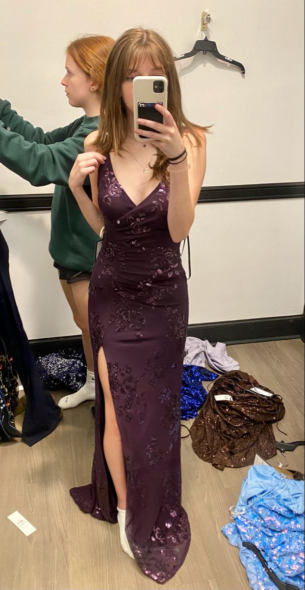 Grap V Neck Long Prom Dress Classy Formal Evening Dress With Split