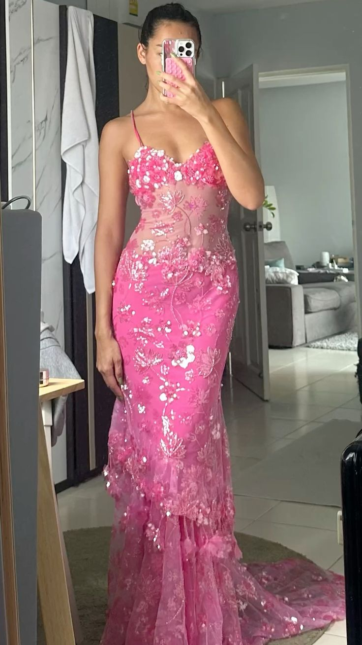 Pink Beaded Lace Prom Dress Charming Evening Dress Birthday Outfit