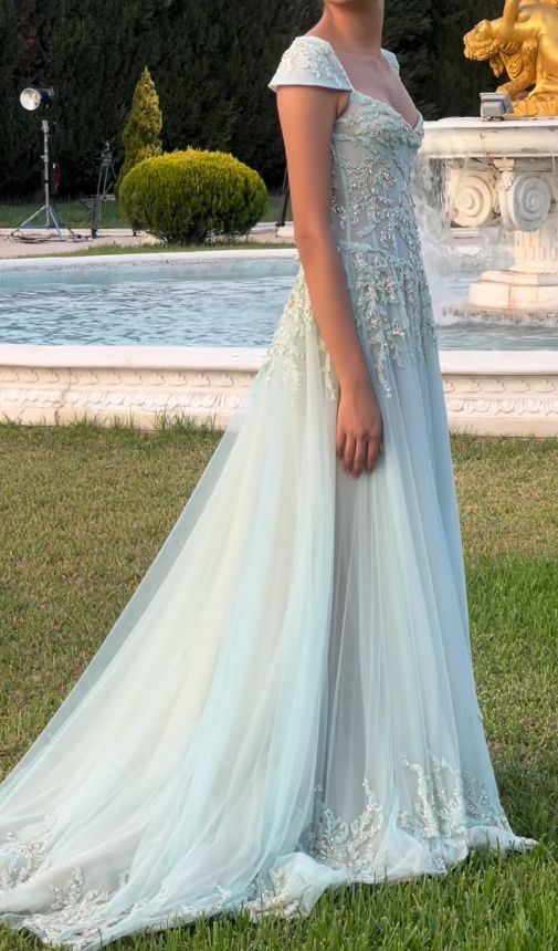 V Neck Tulle Beaded Prom Dress Classy Evening Dress Birthday Gown