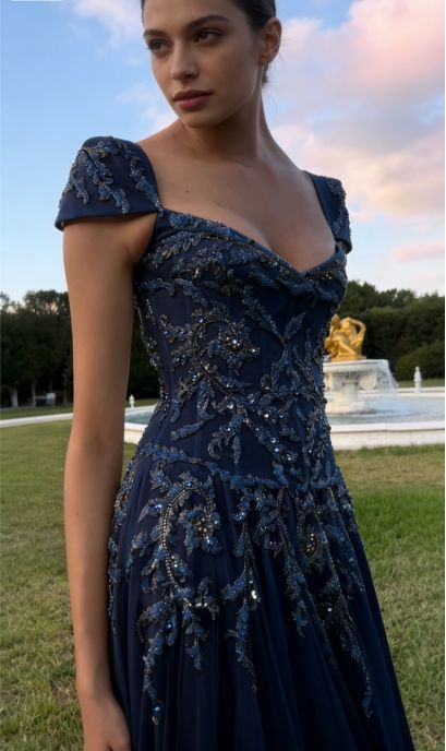 V Neck Tulle Beaded Prom Dress Classy Evening Dress Birthday Gown