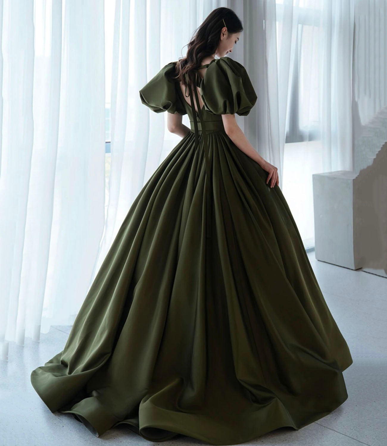 Green Satin Long Prom Dress , New Arrival Evening Dress