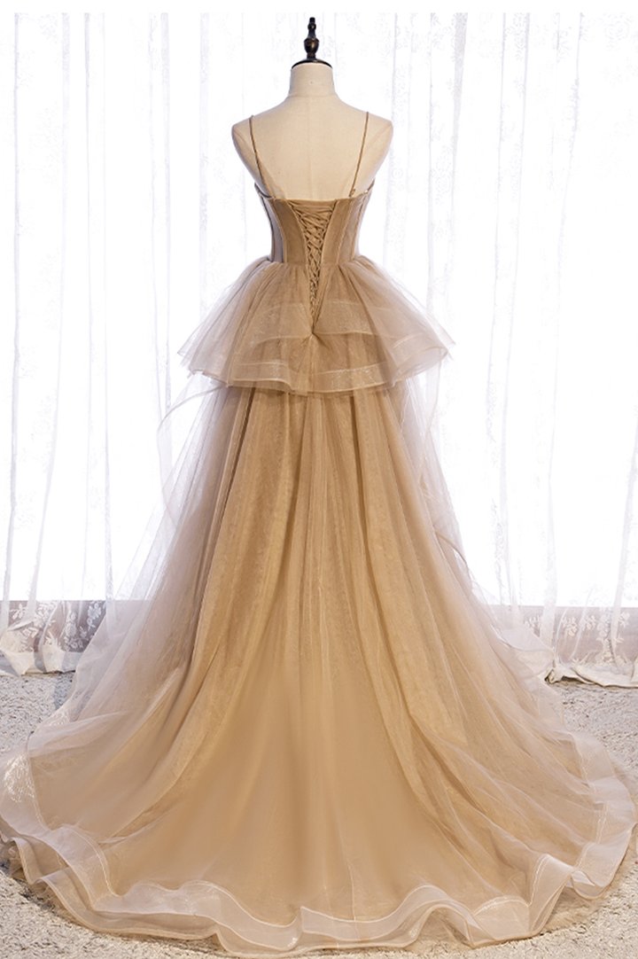 Cute tulle long A line prom dress evening dress