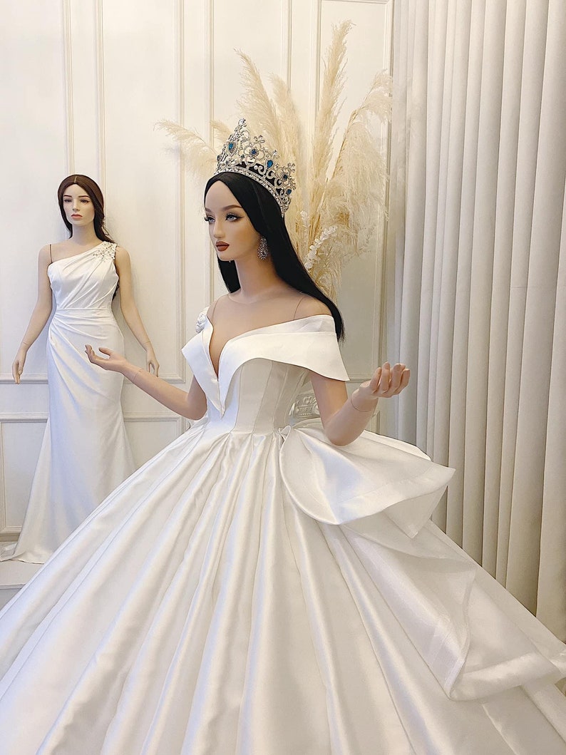 Charming red or white princess V neck satin ball gown wedding dress - various styles