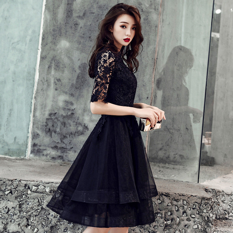 Black lace short prom dress homecoming dress
