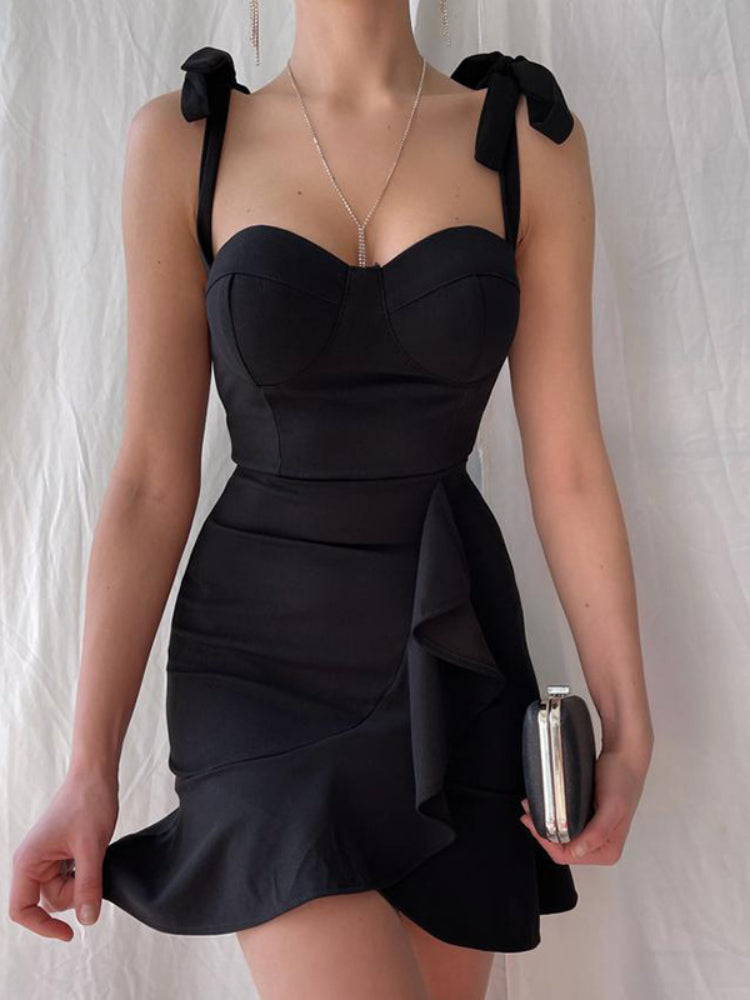 Tied Detail Ruffle Hem Bodycon Dress Short Homecoming Dress