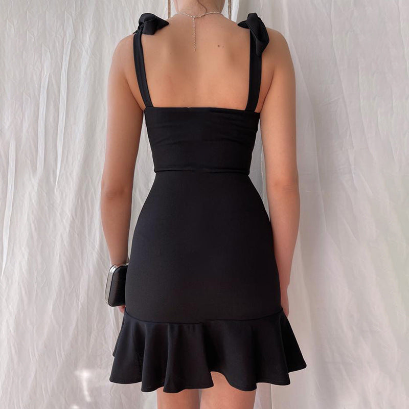Tied Detail Ruffle Hem Bodycon Dress Short Homecoming Dress