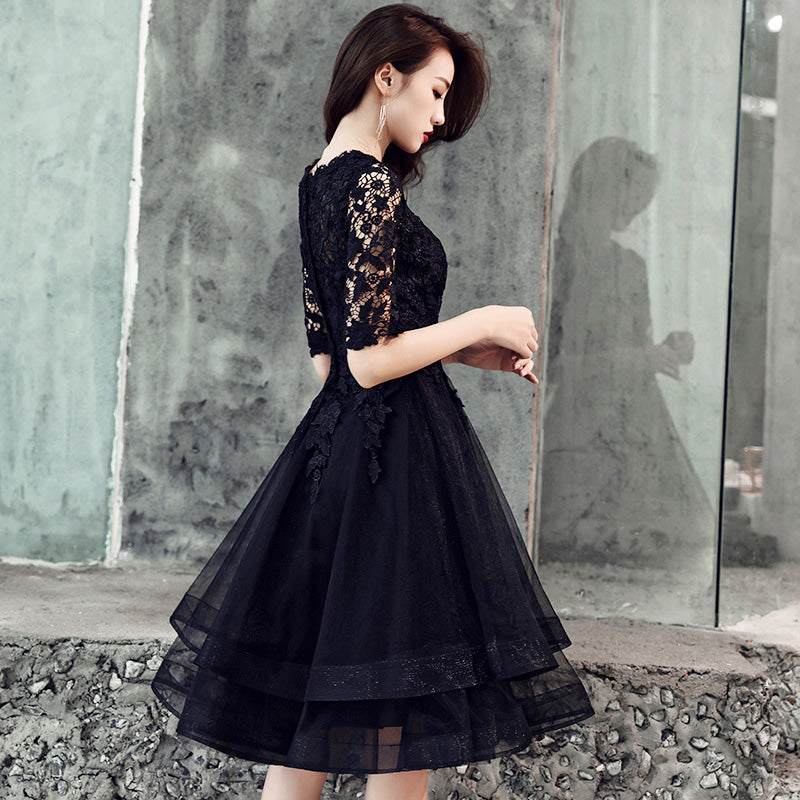Black lace short prom dress homecoming dress