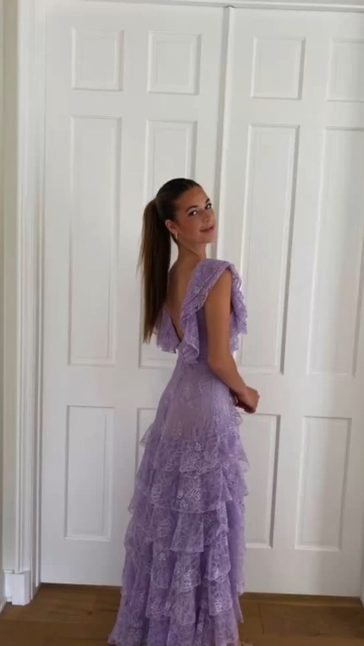 Purple Lace Long Prom Dress Backless Evening Dress Stunning Prom Dress