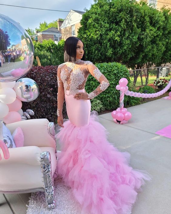 Pink Mermaid Prom Dress Senior Prom Charming Evening Dress