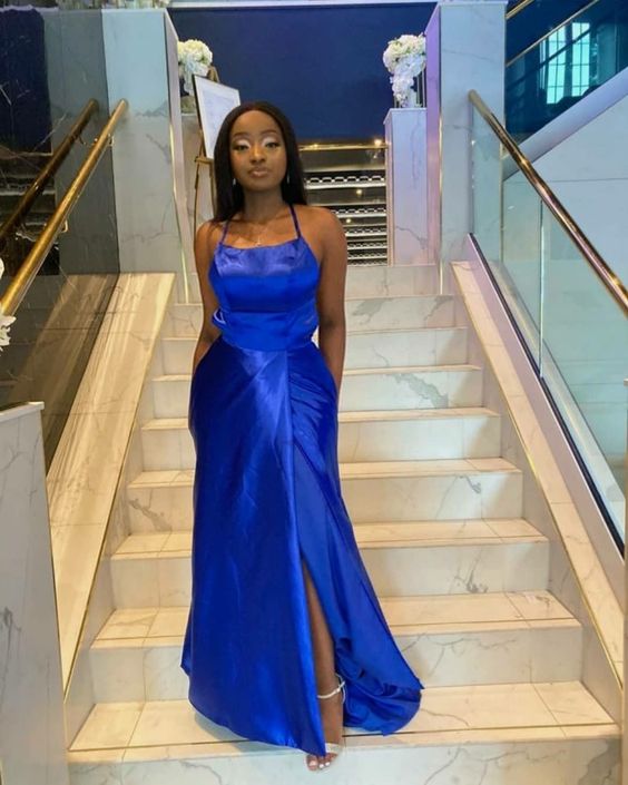Royal Blue Prom Dress Satin Prom Dress Backless Evening Dress