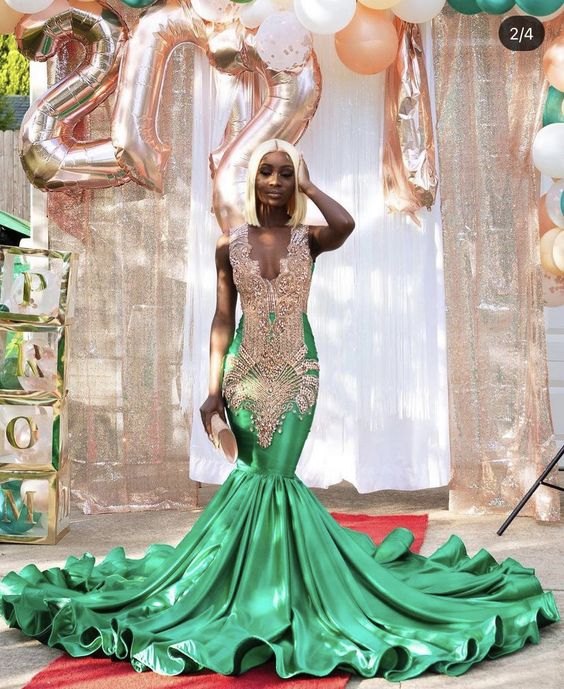 Green Evening Dress Mermaid Long Prom Dress For Women