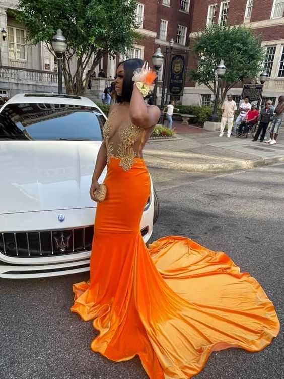 Orange Velvet Mermaid Prom Dress Sexy Evening Dress