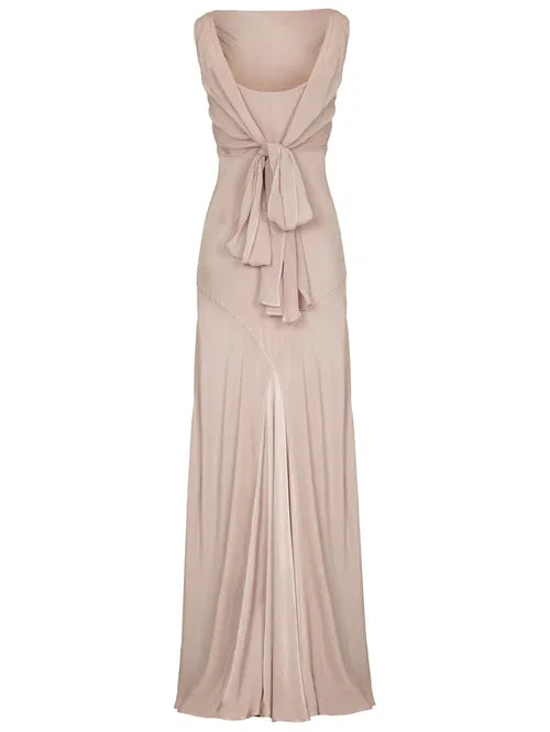 Light Pink Chiffon Long Party Prom Dress Backless Evening Gown