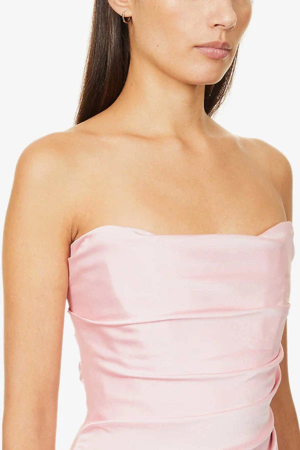 Simple Sheath Strapless Pink Short Tight Homecoming Dresses With Ruffles