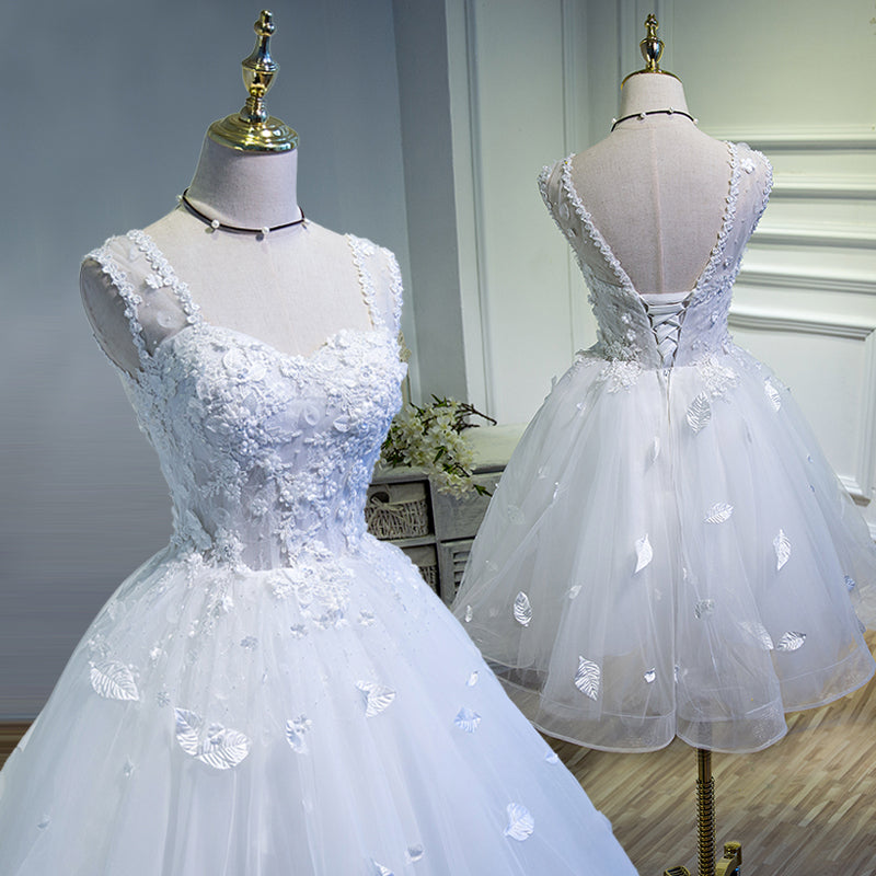 White A line lace short homecoming dress