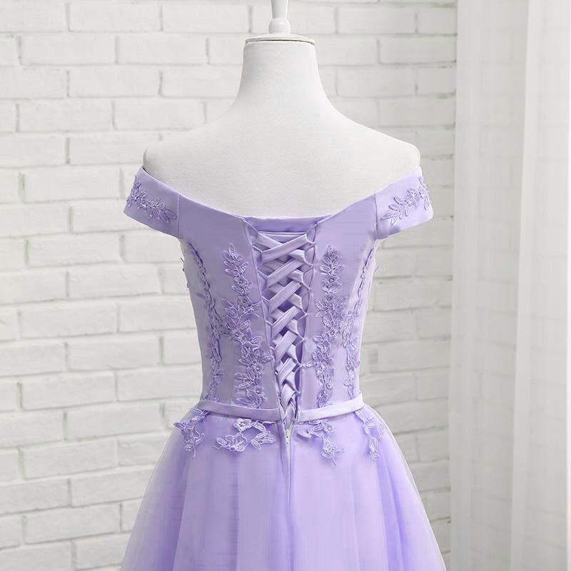 Light Purple Tulle Short Homecoming Dress Cute Off Shoulder Party Dress