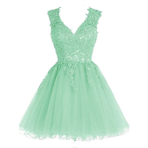 Mint Green V Neck Lace Top Homecoming A-line Back to School Dress