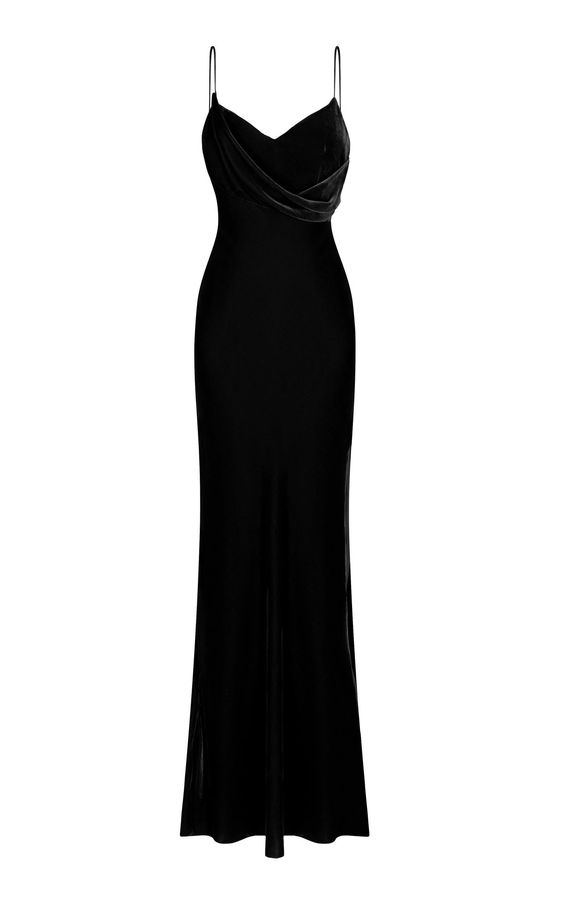 Draped Silk Velvet Black Prom Dress Spaghetti Straps Evening Dress