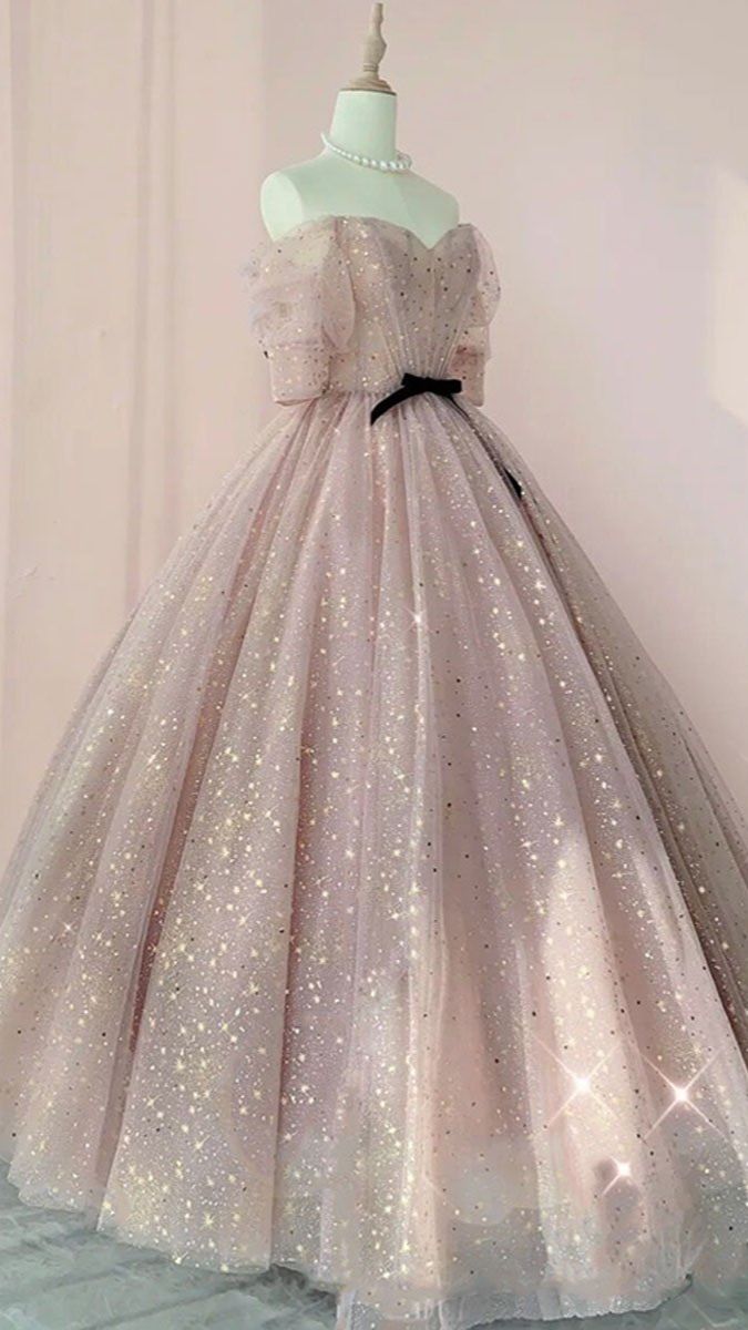 Pink Tulle Long Prom Dress Sweet 16 Dress Ball Gown