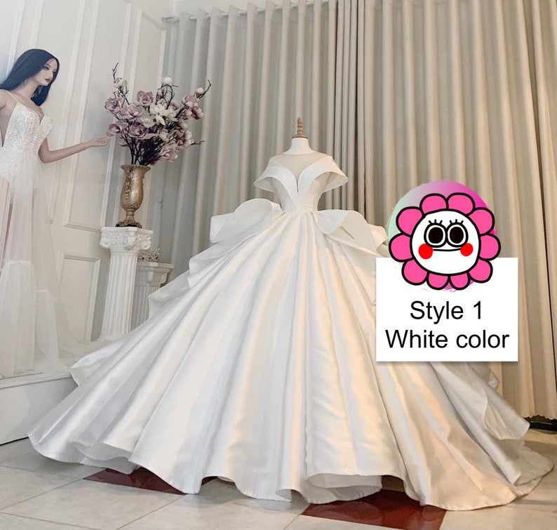 Charming red or white princess V neck satin ball gown wedding dress - various styles