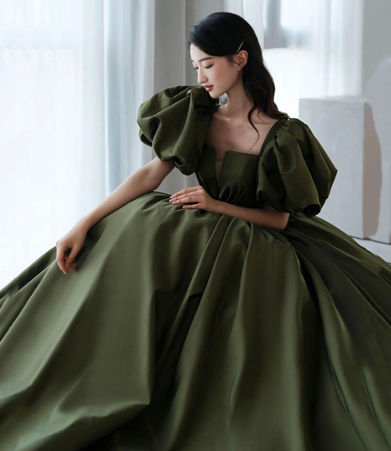 Green Satin Long Prom Dress , New Arrival Evening Dress