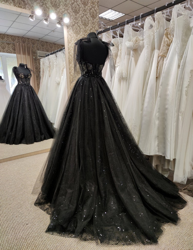 Tulle Black Party Dress Prom Evening Dress