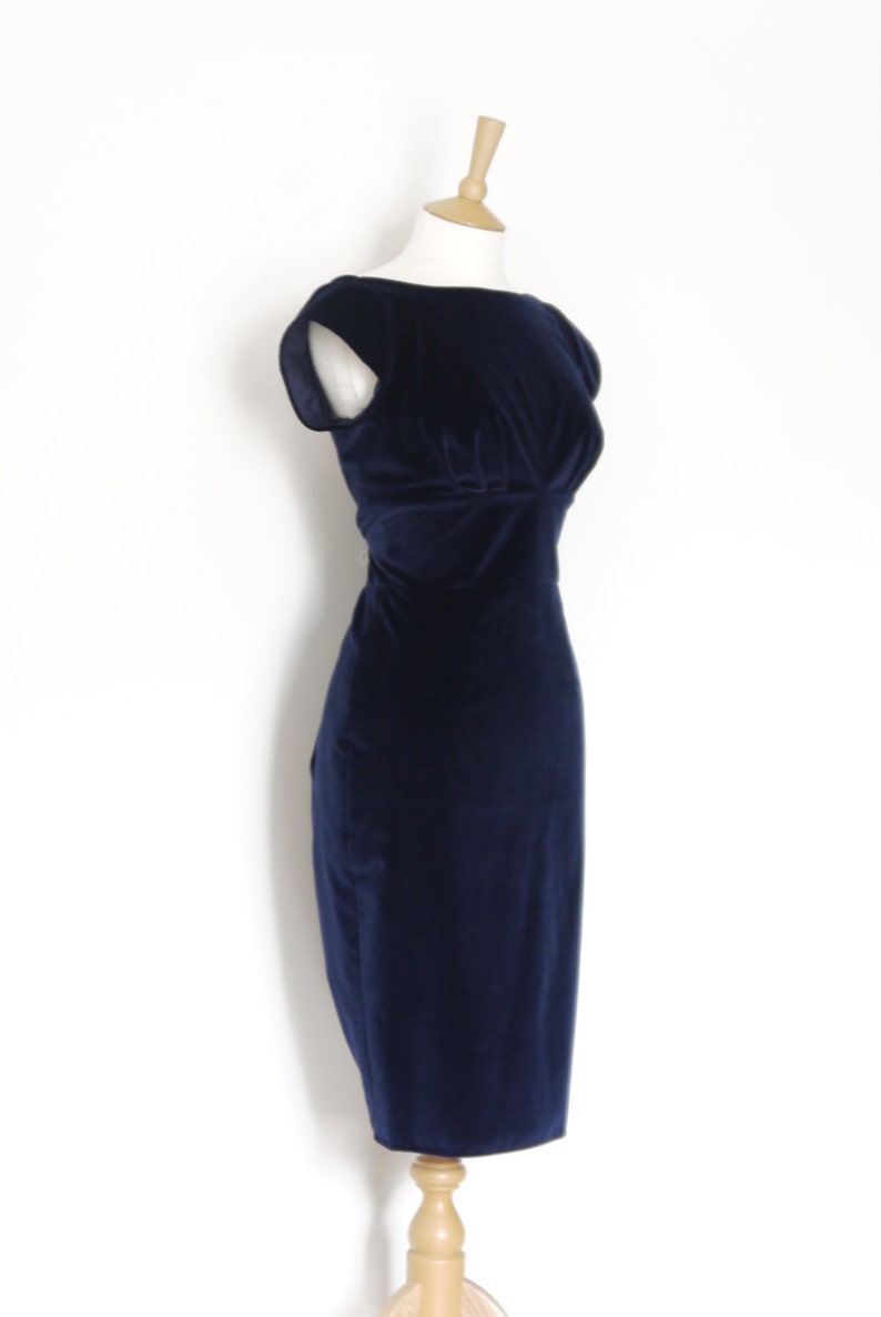 Midnight Blue Velvet Classic Pencil Dress Simple Party Dress