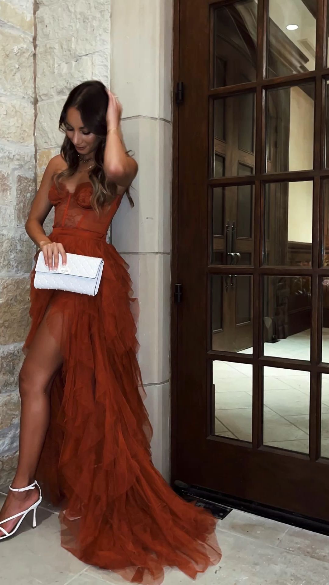 Rust Red Sweetheart Bustier Tiered Layers Formal Prom Dress