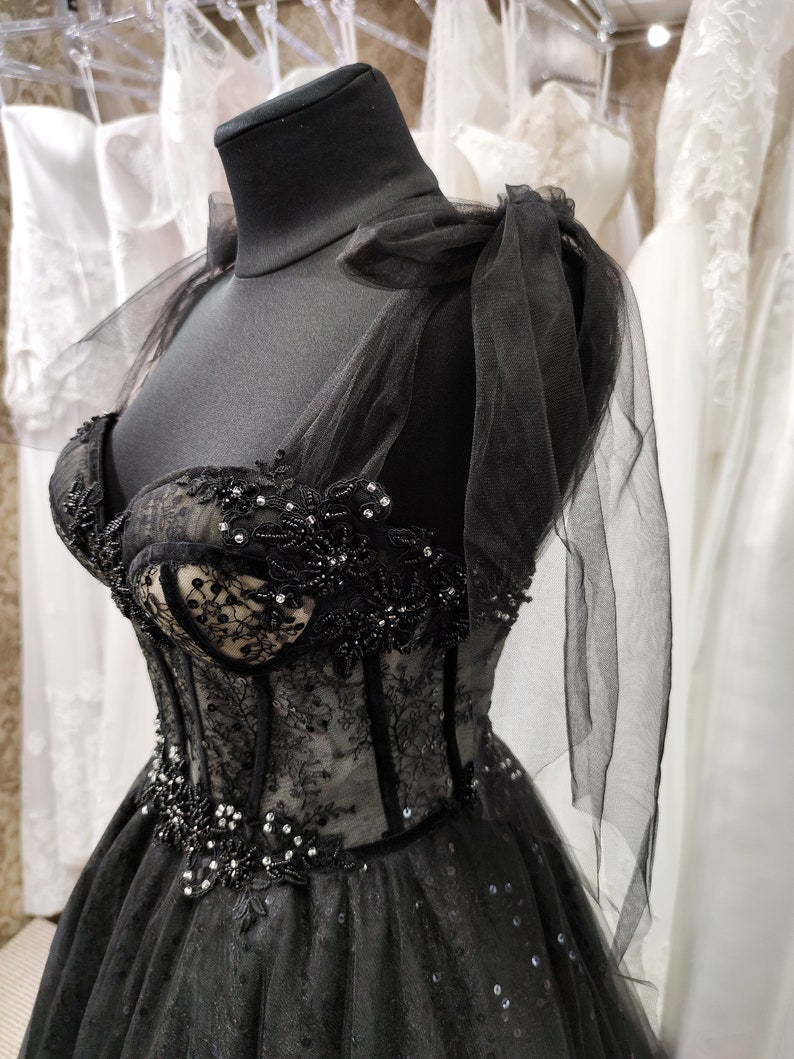 Tulle Black Party Dress Prom Evening Dress