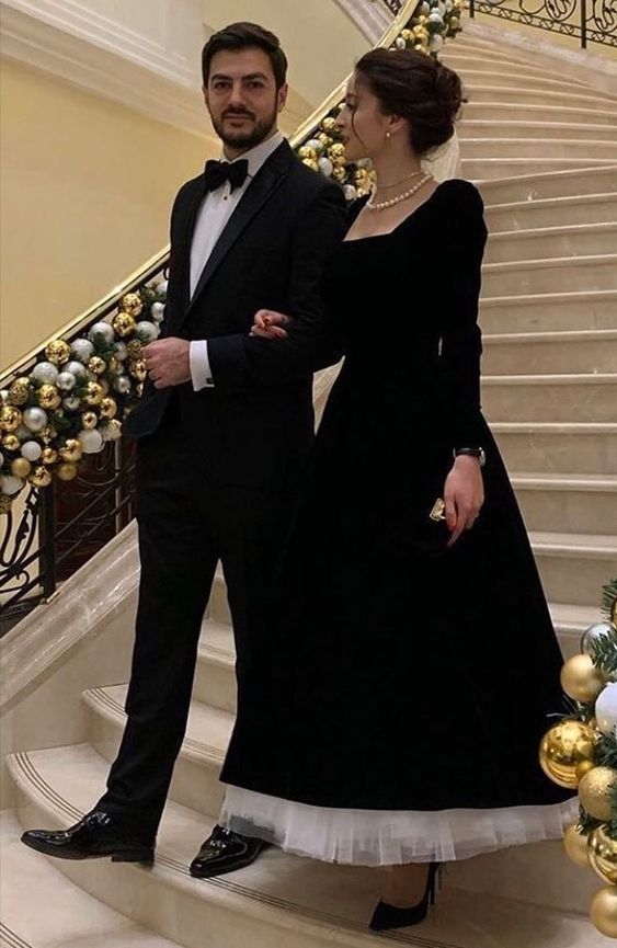 Vintage Black With White Tulle Prom Dress A-line Party Dress