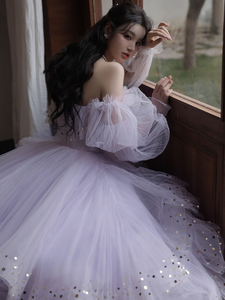 Light Purple Tulle Layers Ball Gown Princess Formal Dresses, Long Sweet 16 Dresses