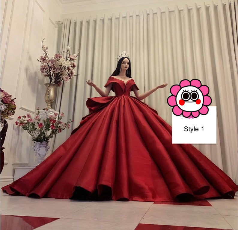Charming red or white princess V neck satin ball gown wedding dress - various styles