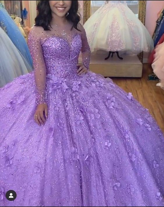 Elegant Purple Lace Ball Gown Quinceanera Prom Dress For Sweet 16 Dress