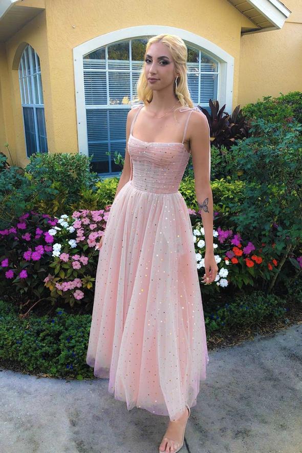 Pink tulle sequins short dress fashion dress