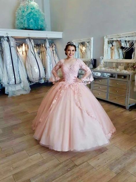 Pink Lace Ball Gown , Charming Prom Dress